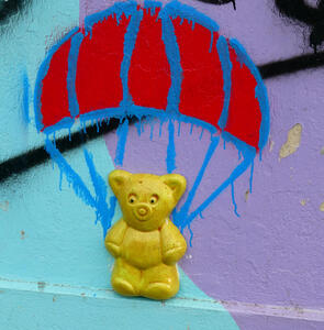 teddy bear with graffitti parachute