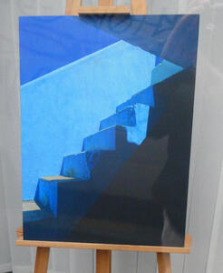 blue staircase painting