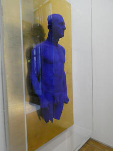 cobalt blue sculpture of man