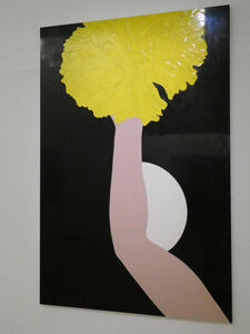 Abstract with yellow flower-like object at top