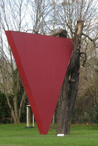 large red metal triangle point downwards