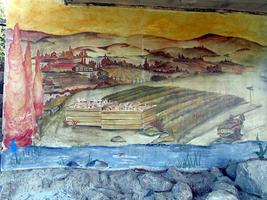 Portion of mural showing garlic field
