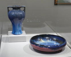 Blue ceramic vase and bowl