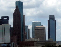 Downtown houston skyline showing several skyscrapers