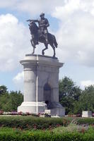 Monument to Sam Houston; large arch topped with Houston on horseback.