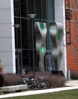 Color-changing sculpture showing green