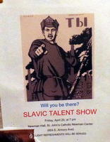 Cossack pointing at viewer, with word “You” in Russian: Will you be there? Slavic Talent Show