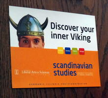 Top half of head of man wearing viking helmet: Discover your inner VIking / scandinavian studies