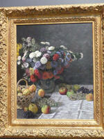 Still life with flowers and fruit basket