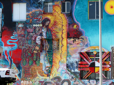 Mural with latino/a imagery
