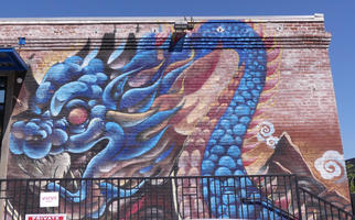 Wall art of blue asian-style dragon