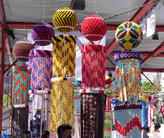 Array of multicolored Japanese hanging decorations