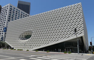 Exterior of Broad museum with elliptical “honeycomb” pattern