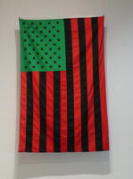 US Flag with red and black stripes, and green field of black stars