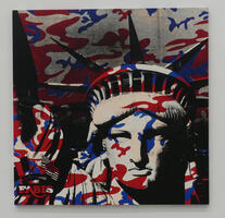 Statue of Liberty by Andy Warhol, with red white and blue streaks of paint.