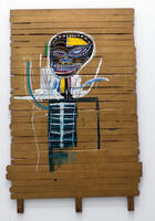 Abstract art of man painted on wooden slats