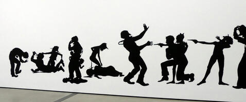 Silhouettes of people in slightly violent poses
