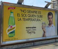 Schweppes advert with man smoking “pipe” that is a schweppes glass.