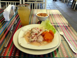 Plate with ceviche and sweet potato