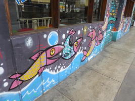 Artwork of fish on front of restaurant