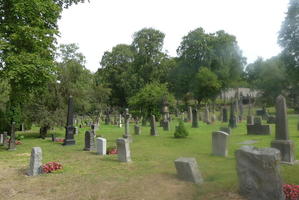 Long view showing many headstones
