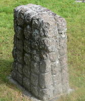 Side view of headstone showing waffle pattern