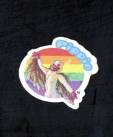 Sticker: Man-like bird, labeled Pippin