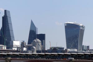 London skyline showing three non-rectangular buildings