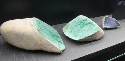 split raw stone showing jade interior