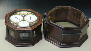 Chronometer with three dials in wooden case