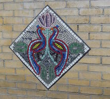 Diamond-shaped mosaic of two peacocks