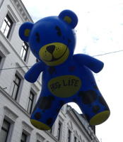 Blue and yellow inflated bear