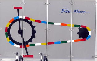 “Bike More”; shows a colorful bike chain