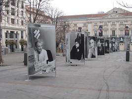 Large black and white posters of famous Spanish actors and actresses