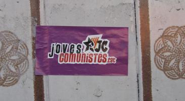 Tiles defaced with sticker for young communists