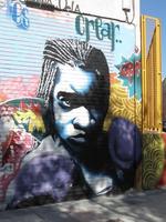 Colorful graffitti of a boxer w. hair in cornrows