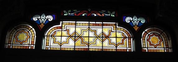 Geometric design of stained glass in train station