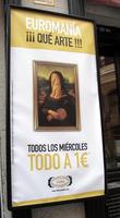 Advertisement for a bar showing Mona Lisa with a baguette for a head.