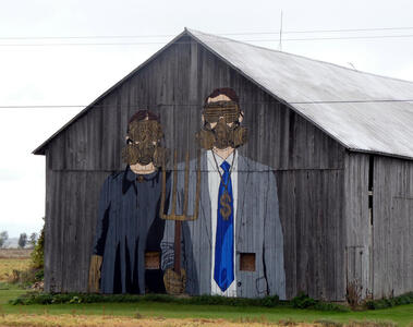 gas mask gothic barn art