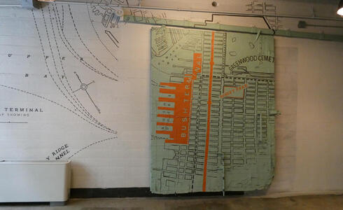 Wall art showing map of Industry City area