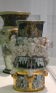 Vase with head of cow and ceramic roses