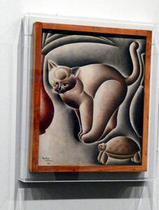 Modernist painting of cat and turtle