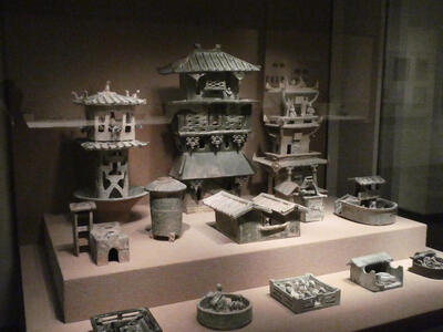 Variety of earthenware houses and pagodas