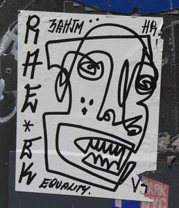 Sticker with line-drawn face with one continuous line