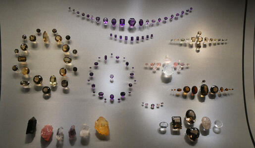 Yellow, purple, yellow, brown, and clear quartz polished sones