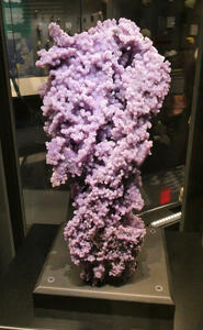 Large purple mineral sample with pea-shaped nodes as texture