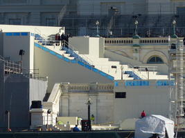 Closeup of stands being set up for inauguration