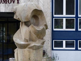Abstract stone sculpture near hotel
