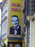 Large poster on side of building for presidential candidate Karel Schwarzenberg