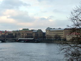 View of buildings across Vltava river from Charles Bridge